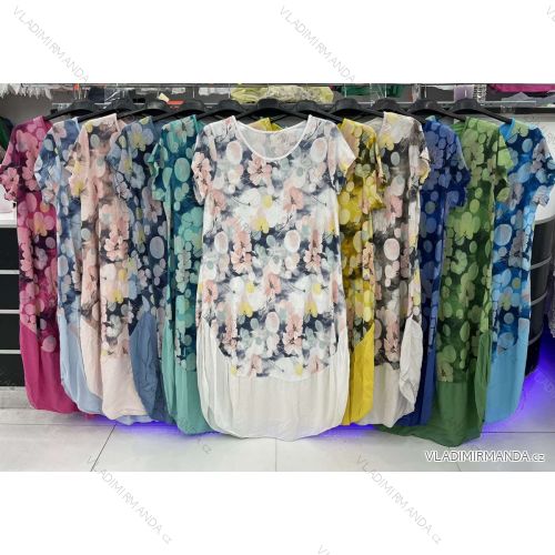 Šaty bavlněné krátký rukáv dámské nadrozměr (XL/2XL ONE SIZE) ITALSKÁ MÓDA IMWD222516