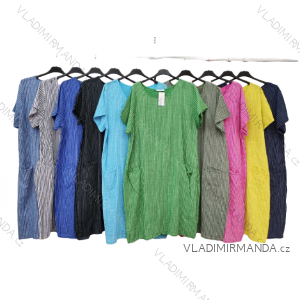 Šaty volnočasové bavlněné krátký rukáv dámské nadrozměr (L/XL/2XL ONE SIZE) ITALSKÁ MÓDA IM422706