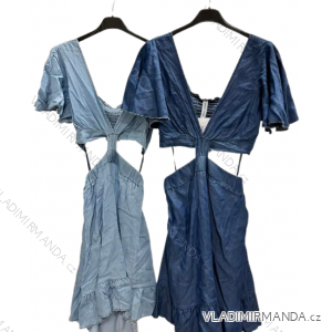 Šaty letní riflové krátký rukáv dámské (S/M ONE SIZE) ITALSKÁ MÓDA IMM22811