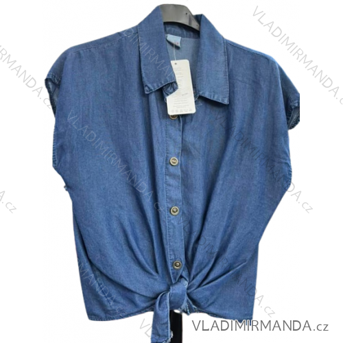 Košile riflová krátký rukáv dámská (S/M ONE SIZE) ITALSKÁ MÓDA IMM22820