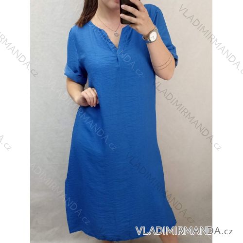 Šaty letní krátký rukáv lněné dámské nadrozměr (L/XL/2XL ONE SIZE) ITALSKÁ MÓDA IMC22444