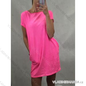 Šaty klasik krátký rukáv dámské neonové (uni s-m) ITALSKá MóDA IM522046/DR