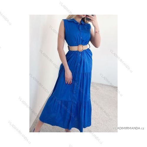 Šaty letné dlhé košeľové bez rukávov s opaskom dámske (S/M ONE SIZE) TALIANSKA MÓDA IMPBB22E9742