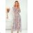 378-2 Chiffon midi dress - beige and blue boho pattern