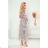 378-2 Chiffon midi dress - beige and blue boho pattern