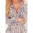 378-2 Chiffon midi dress - beige and blue boho pattern