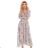 378-2 Chiffon midi dress - beige and blue boho pattern