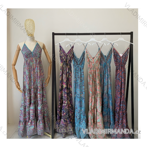 Šaty dlouhé letní na ramínka dámské (S/M ONE SIZE) INDICKÁ MÓDA IMPEM22ECO-520