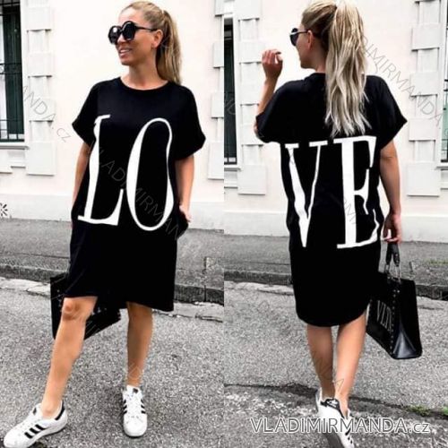 Šaty letní oversize krátký rukáv dámské LOVE nadrozměr (3XL/4XL) ITALSKÁ MÓDA IMD22058/DU