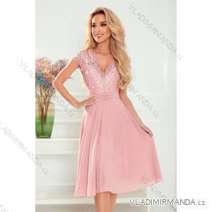 381-1 LINDA - šifonové šaty s krajkovým výstřihem - špinavě růžové