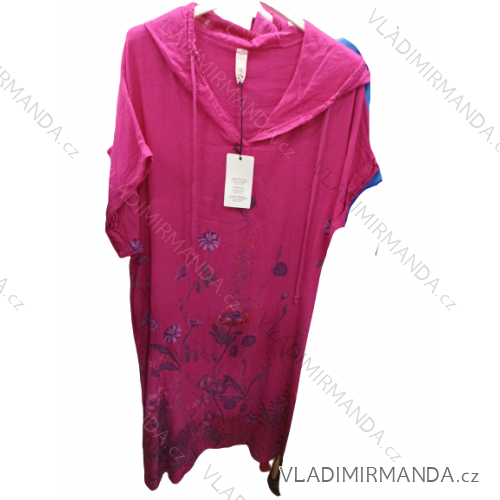 Šaty dlouhé maxi letní krátký rukáv s kapucí dámská nadrozměr (XL/2XL/3XL ONE SIZE) ITALSKÁ MÓDA IM422767