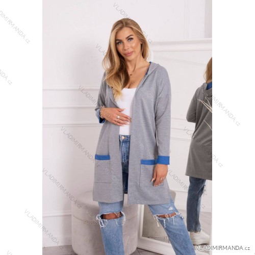 Two-color cape with hood, cornflower + gray