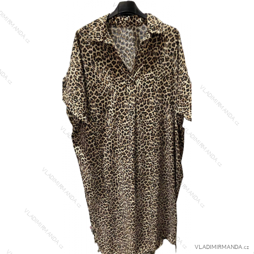 Šaty maxi košilové letní oversize krátký rukáv dámské leopard (S/M ONE SIZE) ITALSKÁ MÓDA IMM22920