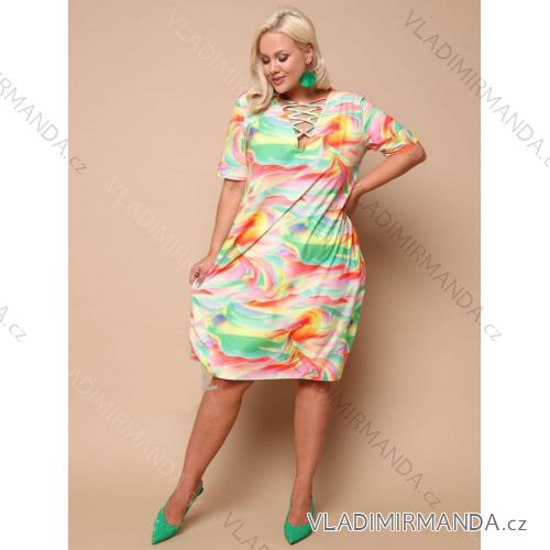 Šaty krátký rukáv dámské nadrozměr (XL/2XL/3XL ONE SIZE) POLSKÁ MÓDA PMLT22LOLITA