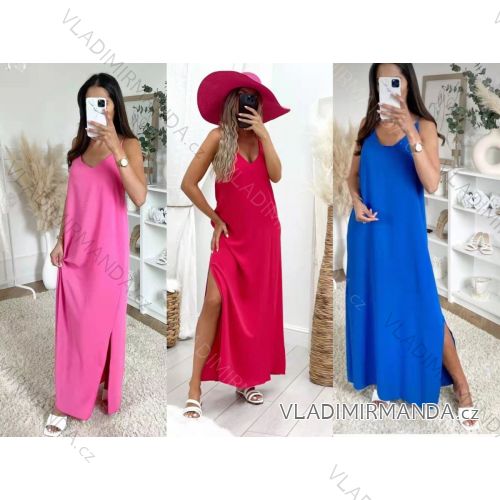 Šaty letní dlouhé na ramínka dámské (S/M ONE SIZE) ITALSKÁ MÓDA IMWYT22YT0378