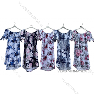 Šaty letní květované carmen krátký rukáv dámské nadrozměr  (XL/2XL ONE SIZE) ITALSKÁ MÓDA IMD22607