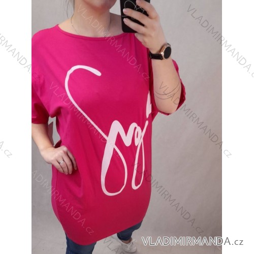 Šaty oversize krátký rukáv joy dámské nadrozměr (4XL/5XL ONE SIZE) ITALSKÁ MÓDA IM422227 tmavě růžová 4XL/5XL