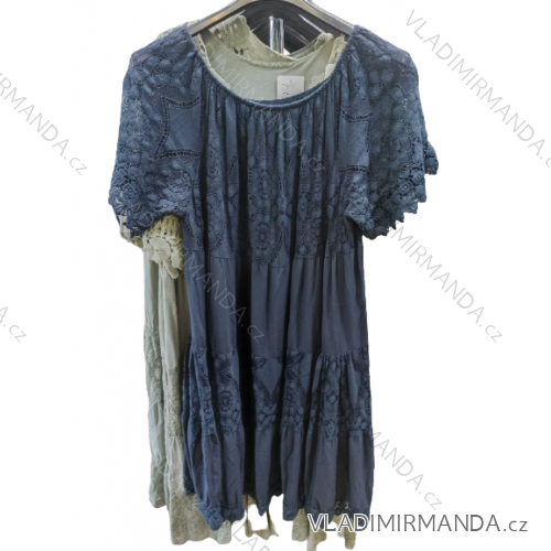 Šaty letní krajkové krátký rukáv dámská nadrozměr (XL/2XL/3XL ONE SIZE) ITALSKÁ MÓDA IMN22060
