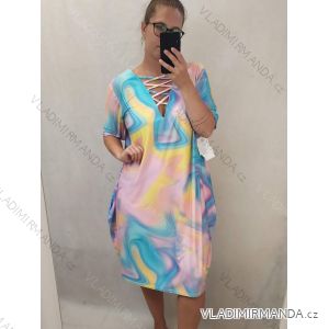 Šaty krátký rukáv dámské nadrozměr (XL/2XL/3XL ONE SIZE) POLSKÁ MÓDA PMLT22LOLITA