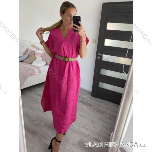 Šaty maxi ľanové krátky rukáv dámske (M/L/XL ONE SIZE) TALIANSKA MÓDA IMWA222857