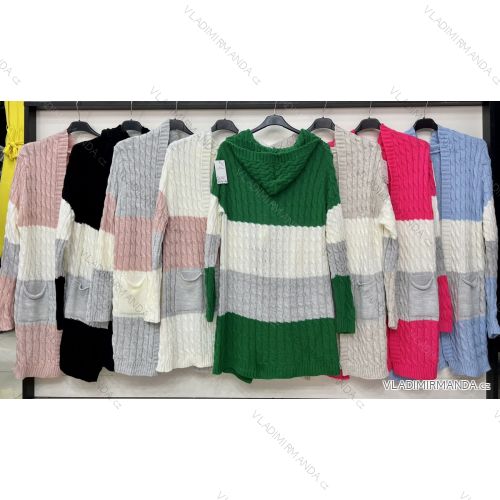 Cardigan pletený s kapucí dlouhý rukáv dámský (S/M/L ONE SIZE) ITALSKÁ MÓDA IMWB22209