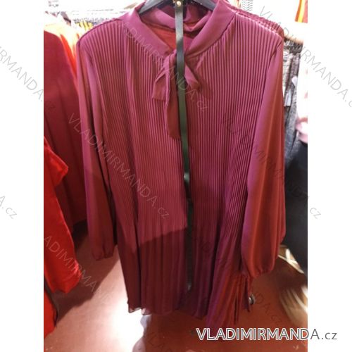 Šaty skládané s páskem dlouhý rukáv dámské nadrozměr (XL/2XL ONE SIZE) ITALSKÁ MÓDA IMH22881