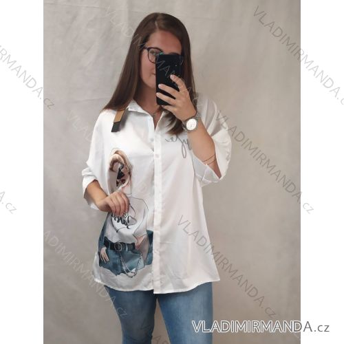 Langes Übergrößen-Kurzarm-Damenhemd in Übergröße (XL/2XL ONE SIZE) ITALIAN FASHION IMN22027