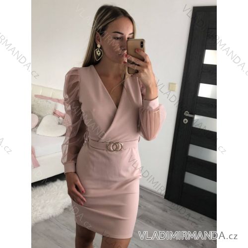 Elegant women's long sleeve dress with belt (uni s / m) ITALIAN FASHION IM919960