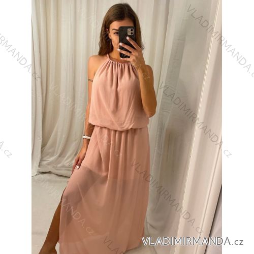 Šaty dlouhé letní šifonové bez rukávu dámské (S/M/L ONE SIZE) ITALSKÁ MÓDA IMWB22049