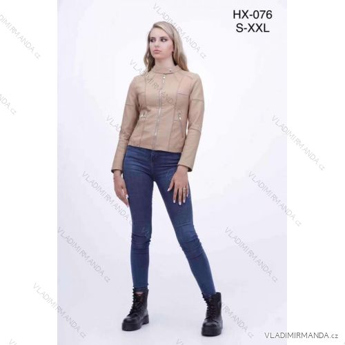 Bunda koženková dlouhý rukáv dámská (S-2XL) ITALSKÁ MÓDA IMM22HX-076