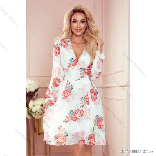 388-2 FRANCES - chiffon dress with a neckline - mallow pattern