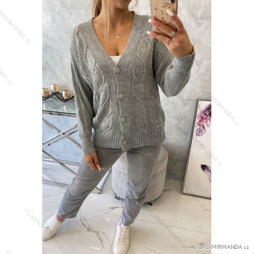 Svetr na knoflíky se širokými rukávy šedý