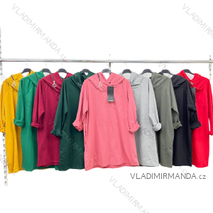 Tričko/tunika s kapucí dámská nadrozměr (2XL/3XL ONE SIZE) ITALSKÁ MÓDA IM422968