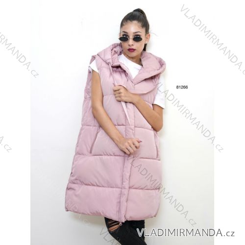 Vesta dlouhá s kapucí bez rukávu dámské nadrozměr (46-56) ITALSKÁ MÓDA IMPBD2281266