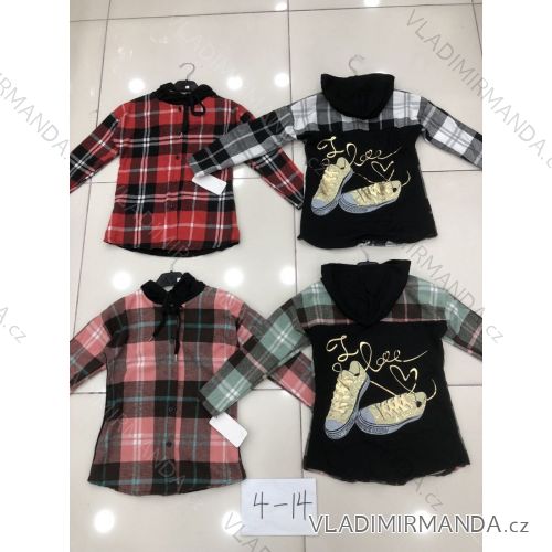 Košile flanelová s kapucí dlouhý rukáv dětská dorost dívčí (4-14 let) ITALSKÁ MÓDA HKW22KTO0168