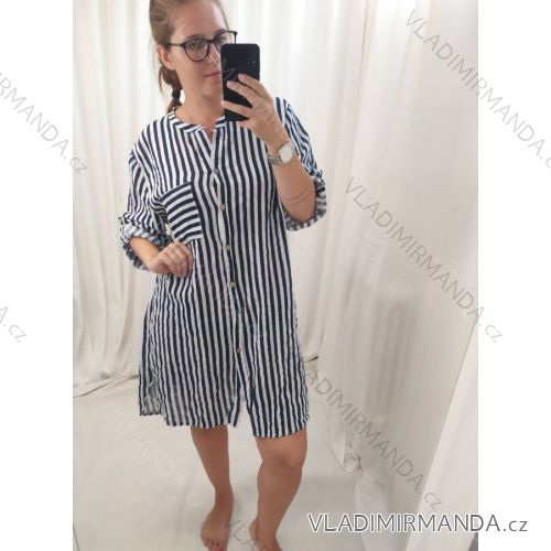 Košile 3/4 rukáv dámská nadrozměr proužek (XL/2XL/3XL ONE SIZE) ITALSKÁ MÓDA IMB22025
