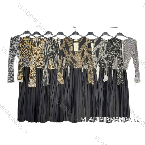 Šaty elegantní s páskem dlouhý rukáv dámské (S/M/L ONE SIZE) ITALSKá MóDA IM4221047