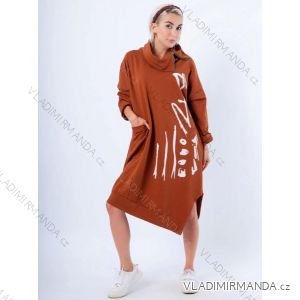 Šaty mikinové oversize dlouhý rukáv dámské nadrozměr (XL/2XL ONE SIZE) ITALSKá MÓDA IMC22607