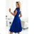 381-3 LINDA - chiffon dress with lace neckline - royal blue