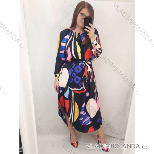 Šaty dlouhé dlouhý rukáv dámské nadrozměr (2XL/3XL ONE SIZE) ITALSKÁ MÓDA SAFEELIZ21130