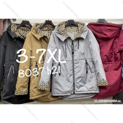 Bunda s kapucňou dlhý rukáv dámska nadrozmer (3XL-7XL) FRANCÚZSKA MÓDA FMWB228037B21