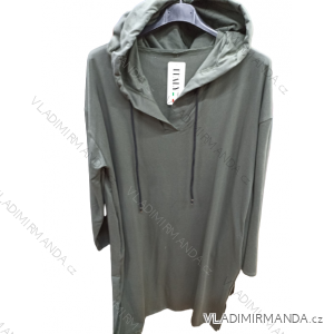 Šaty mikinové/mikina prodloužená s kapucí dlouhý rukáv dámské (S/M ONE SIZE) ITALSKá MóDA IM4221323