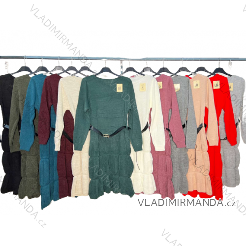 Šaty pletené s opaskom dlhý rukáv dámske (S/M/L ONE SIZE) TALIANSKA MóDA IM422P45D103