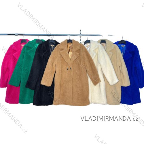 Kabát teddy medvídkový dlouhý rukáv dámské nadrozměr (XL/2XL ONE SIZE) ITALSKá MóDA IM422P62D90