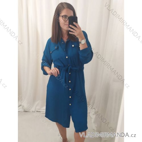 Šaty košeľové dlhý rukáv dámske (M/L/XL ONE SIZE) TALIANSKA MÓDA IMWG22496/DR L / XL hnedá svetlá