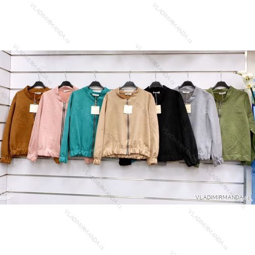 Bunda bomberka broušená koženka dlouhý rukáv dámská (S/M ONE SIZE) ITALSKÁ MÓDA IMWGM223148