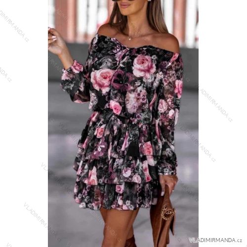 Šaty carmen šifónové dlhý rukáv dámske (S/M ONE SIZE) TALIANSKA MÓDA IMWG223415