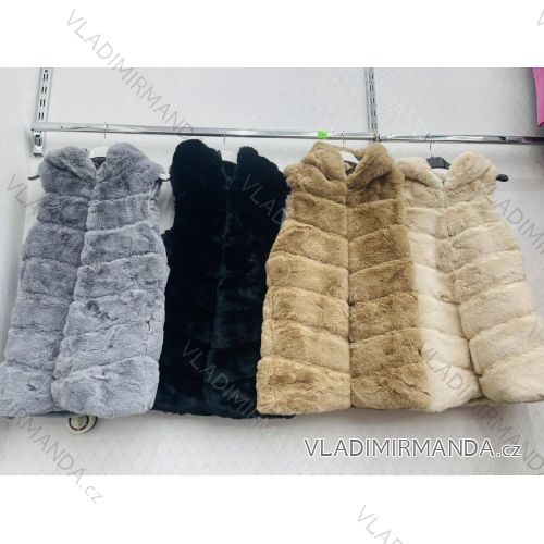 Vesta dlouhá s kapucí bez rukávu dámská nadrozměr (L-3XL) ITALSKÁ MÓDA IMWD223279