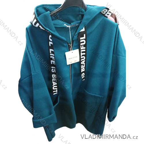Kabát flaušový so zipsom s kapucňou dámska nadrozmer (XL/2XL ONE SIZE) TALIANSKA MÓDA IM422842
