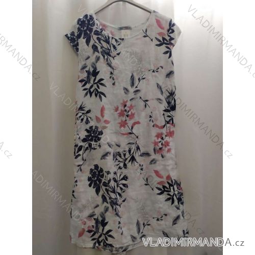Šaty letní lněné krátký rukáv dámská nadrozměr (M, L,XL,2XL ONE SIZE) ITALSKÁ MÓDA IM422PLANE